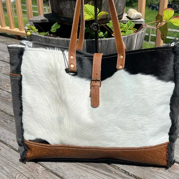 New Myra Bag genuine Cowhide Canvas Leather Weekender Travel XL extra large